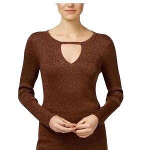 INC Brown Glitter Keyhole Sweater